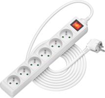 AlzaPower Hosszabbító kábel kapcsolóval, 230 V, 6 aljzat, 2 m, fehér