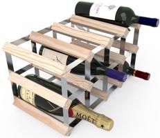 RTA bortartó állvány 12 borosüvegnek, natúr fenyőfa - horganyzott acél / lapra szerelve