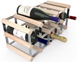 RTA bortartó állvány 15 borosüvegnek, natúr fenyőfa - horganyzott acél / lapra szerelve