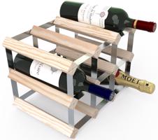 RTA bortartó állvány 9 borosüvegnek, natúr fenyőfa - horganyzott acél / lapra szerelve