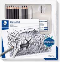 STAEDTLER Carbon ceruzák "Design Journey Lumograph", készlet gumival, hegyezővel, grafitceruzák, cer