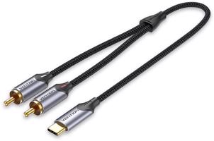 Vention USB-C Male to 2-Male RCA Cable 0.5M Gray Aluminum Alloy Type